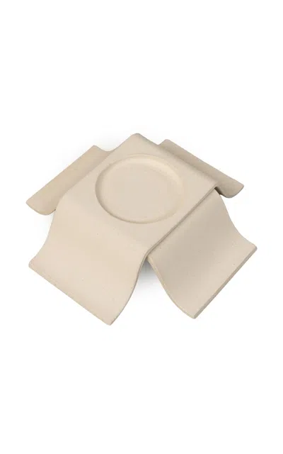 Sin Noor Pillar Short Ceramic Stoneware Candle Holder In Neutral