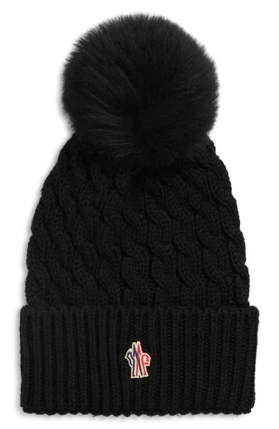Moncler Wool Hat Featuring Cable Knit And Pom Detail In Black