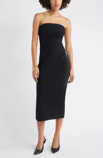 Open Edit Strapless Crepe Midi Dress In Black
