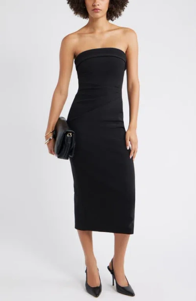 Open Edit Strapless Crepe Midi Dress In Black