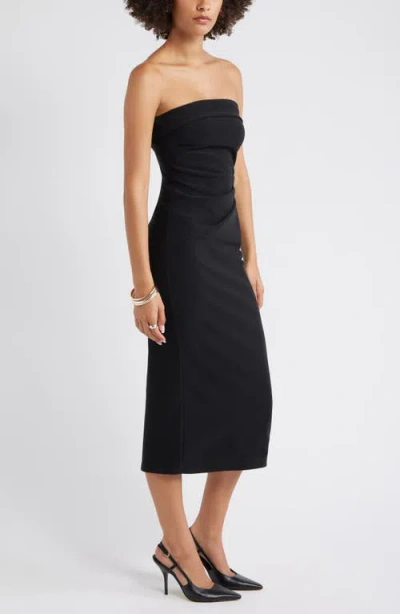Open Edit Strapless Crepe Midi Dress In Black