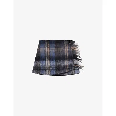 Loewe Blue Checked Mini Skirt In Mohair And Wool Blend Women In Black
