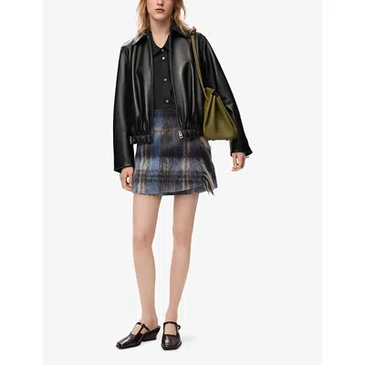 Loewe Blue Checked Mini Skirt In Mohair And Wool Blend Women In Black