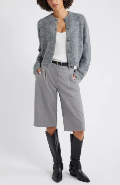 Open Edit Fuzzy Crewneck Cardigan In Gray