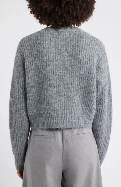 Open Edit Fuzzy Crewneck Cardigan In Gray
