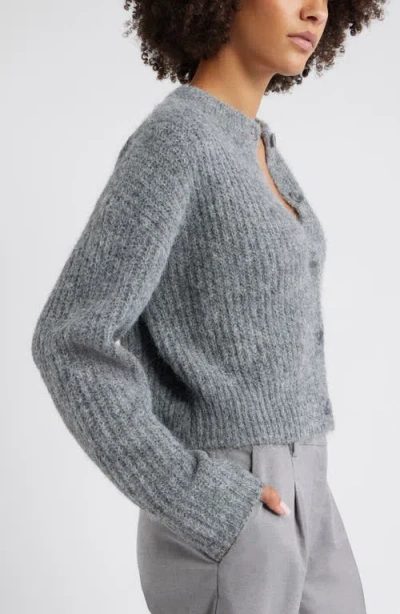 Open Edit Fuzzy Crewneck Cardigan In Gray