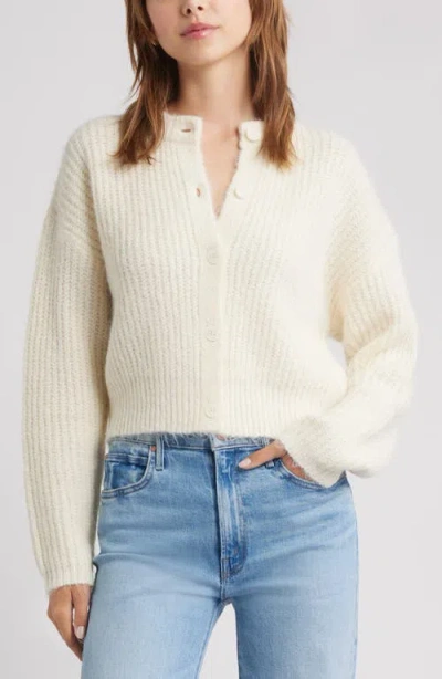 Open Edit Fuzzy Crewneck Cardigan In White