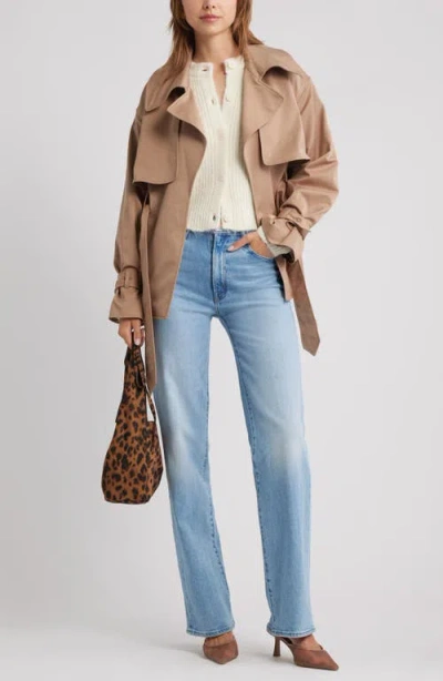 Open Edit Fuzzy Crewneck Cardigan In White