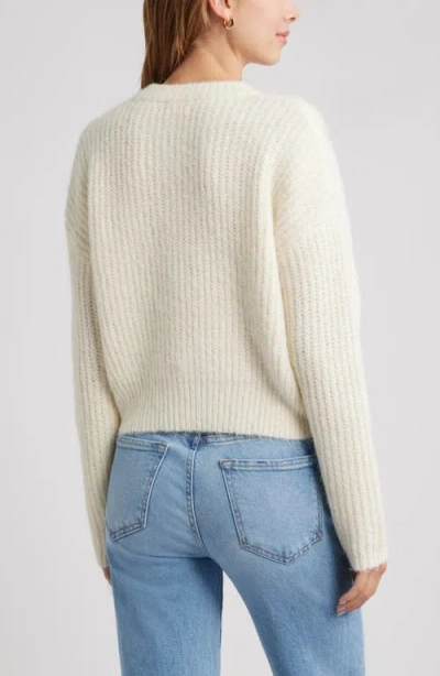 Open Edit Fuzzy Crewneck Cardigan In White