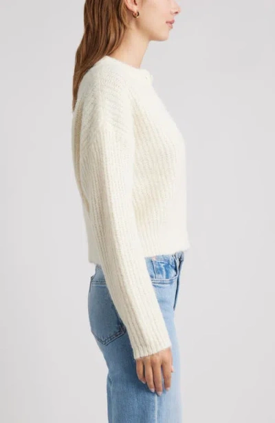 Open Edit Fuzzy Crewneck Cardigan In White