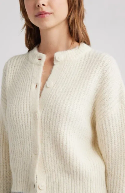 Open Edit Fuzzy Crewneck Cardigan In White