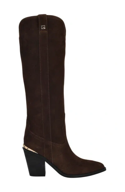 Guess Women's Sashan Knee-high Topstitched Western Boots In Brown