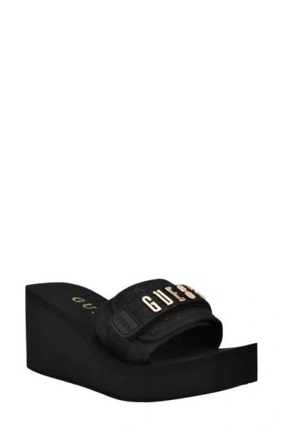 Guess Dellean Platform Wedge Sandal In Black