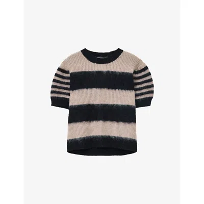 Allsaints Clem Striped Knitted Top In Black
