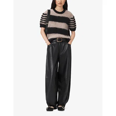 Allsaints Clem Striped Knitted Top In Black