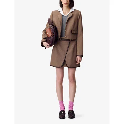 Claudie Pierlot Womens Multicolored Houndstooth Buckle-embellished Stretch-woven Mini Skirt In Brown