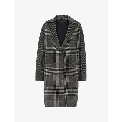Whistles Womens Multi-coloured Cassie Double Face Check Wool-blend Coat Xs In Gray