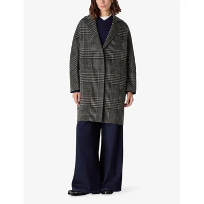 Whistles Womens Multi-coloured Cassie Double Face Check Wool-blend Coat Xs In Gray