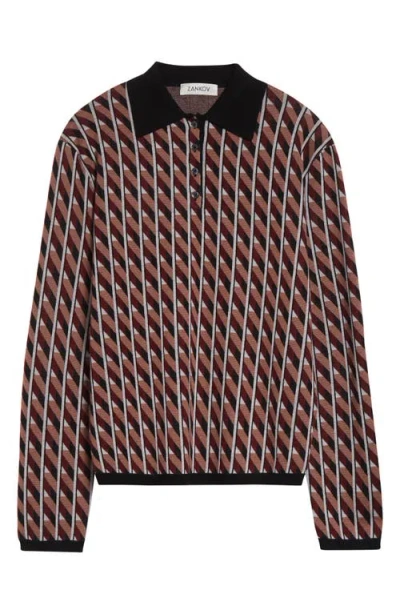 Zankov Ryan Long Sleeve Merino Wool Jacquard Polo Sweater In Multi