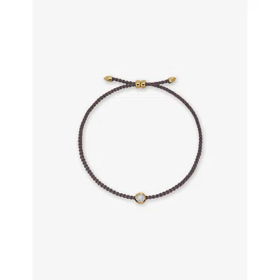 Monica Vinader Womens Round Solitaire 18ct Yellow Gold Vermeil And 0.06ct Lab Grown Diamond Cord Bracelet In Brown