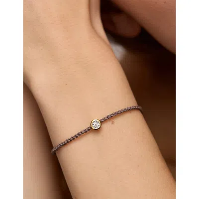 Monica Vinader Womens Round Solitaire 18ct Yellow Gold Vermeil And 0.06ct Lab Grown Diamond Cord Bracelet In Brown