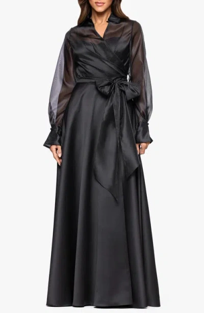 Xscape Evenings Long Sleeve Organza A-line Gown In Black