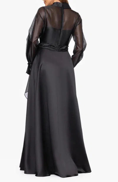 Xscape Evenings Long Sleeve Organza A-line Gown In Black