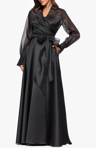 Xscape Evenings Long Sleeve Organza A-line Gown In Black
