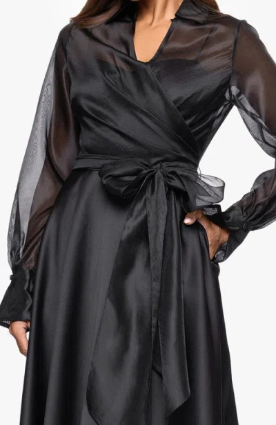 Xscape Evenings Long Sleeve Organza A-line Gown In Black