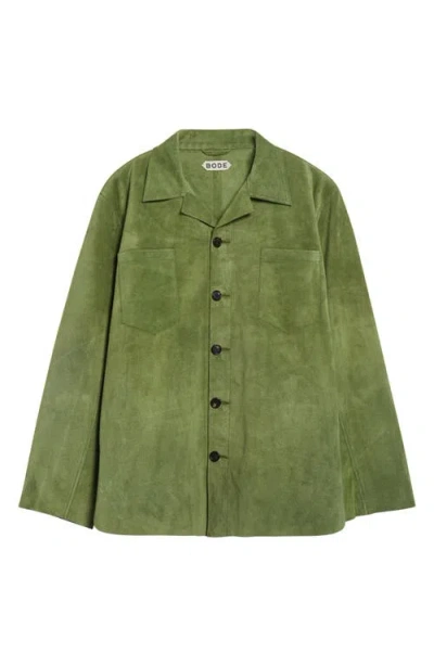 Bode Suede Shirt Jacket In Green