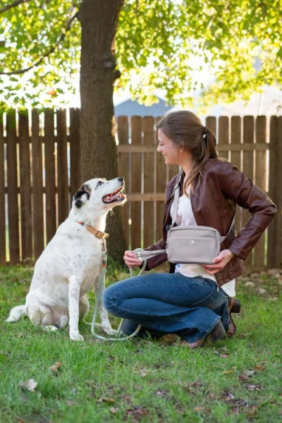 Puppington Walk Star Kit 3-in-1 Dog Walk Bag, Bowl, & Leash Plus Matching 90 Refill Dog Poop Bags In Gray