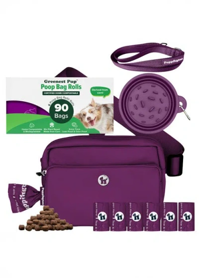 Puppington Walk Star Kit 3-in-1 Dog Walk Bag, Bowl, & Leash Plus Matching 90 Refill Dog Poop Bags