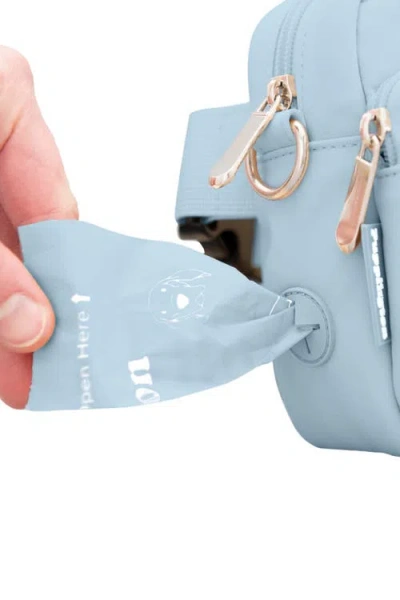 Puppington Walk Star Kit 3-in-1 Dog Walk Bag, Bowl, & Leash Plus Matching 90 Refill Dog Poop Bags In Blue