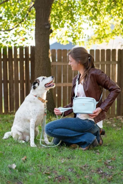 Puppington Walk Star Kit 3-in-1 Dog Walk Bag, Bowl, & Leash Plus Matching 90 Refill Dog Poop Bags In Blue
