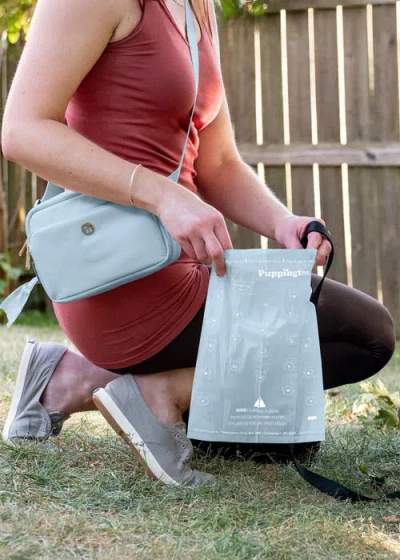 Puppington Walk Star Kit 3-in-1 Dog Walk Bag, Bowl, & Leash Plus Matching 90 Refill Dog Poop Bags In Blue