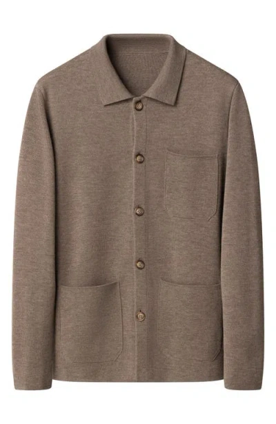 Eton Merino Wool Milano Knit Overshirt In Brown