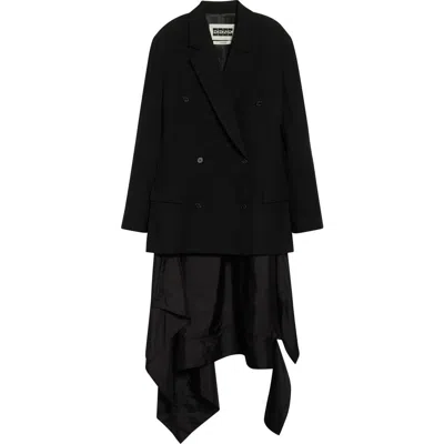 Eenk Transformable Double Breasted Coat In Black