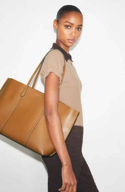 Tory Burch Perry Triple Compartment Leather Tote In Brown