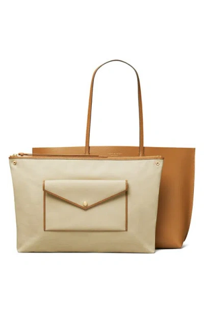 Tory Burch Perry Triple Compartment Leather Tote In Brown