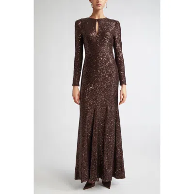 St John St. John Long Sleeve Sequin Stretch Knit Gown In Brown