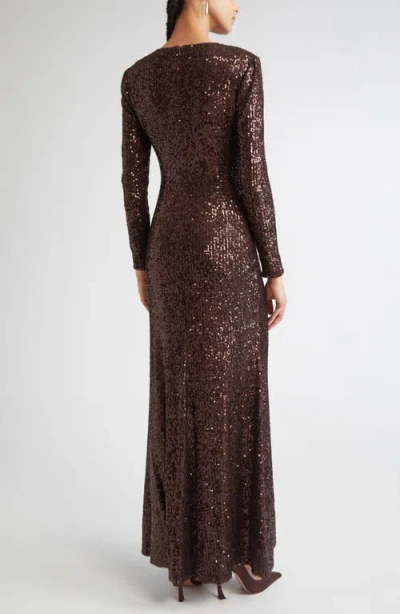 St John St. John Long Sleeve Sequin Stretch Knit Gown In Brown