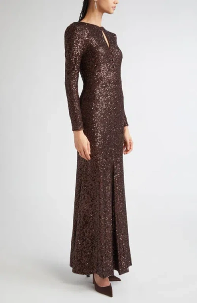 St John St. John Long Sleeve Sequin Stretch Knit Gown In Brown