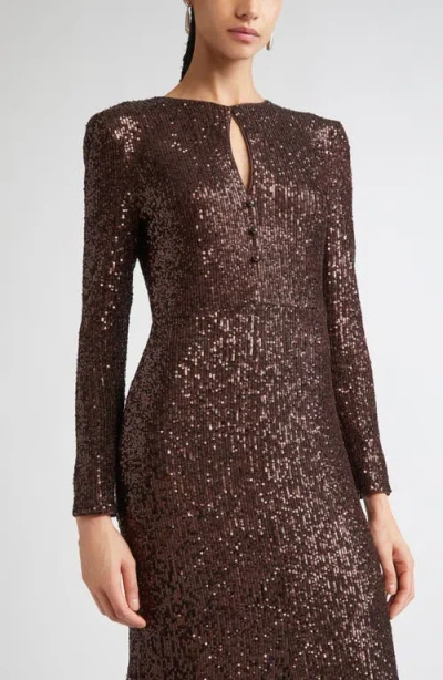 St John St. John Long Sleeve Sequin Stretch Knit Gown In Brown