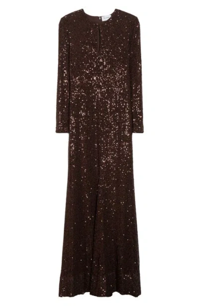 St John St. John Long Sleeve Sequin Stretch Knit Gown In Brown