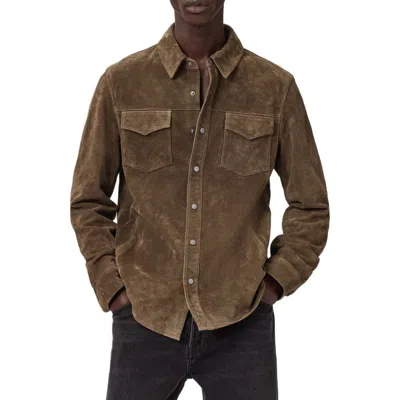 Allsaints Sully Suede Regular Fit Button Down Shirt In Brown