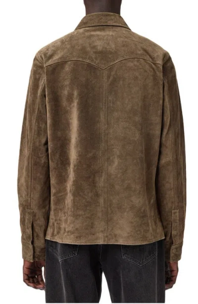 Allsaints Sully Suede Regular Fit Button Down Shirt In Brown