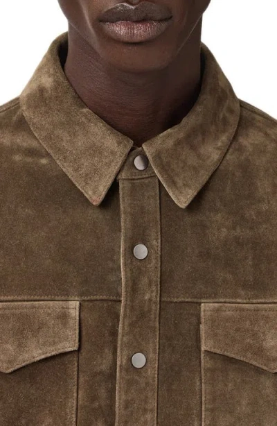 Allsaints Sully Suede Regular Fit Button Down Shirt In Brown