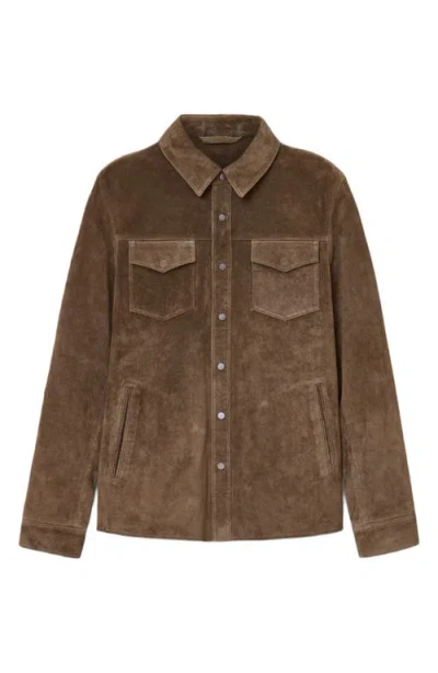 Allsaints Sully Suede Regular Fit Button Down Shirt In Brown