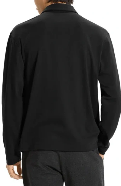 Theory Relaxed Long Sleeve City Interlock Polo Shirt In Black