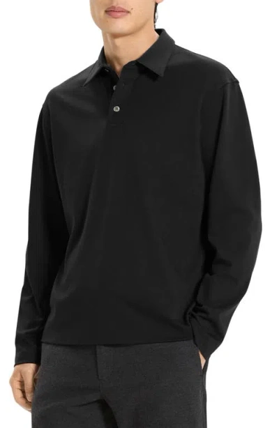 Theory Relaxed Long Sleeve City Interlock Polo Shirt In Black